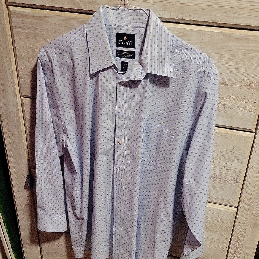Stafford Men's Light Blue Polka Dot Dress Shirt